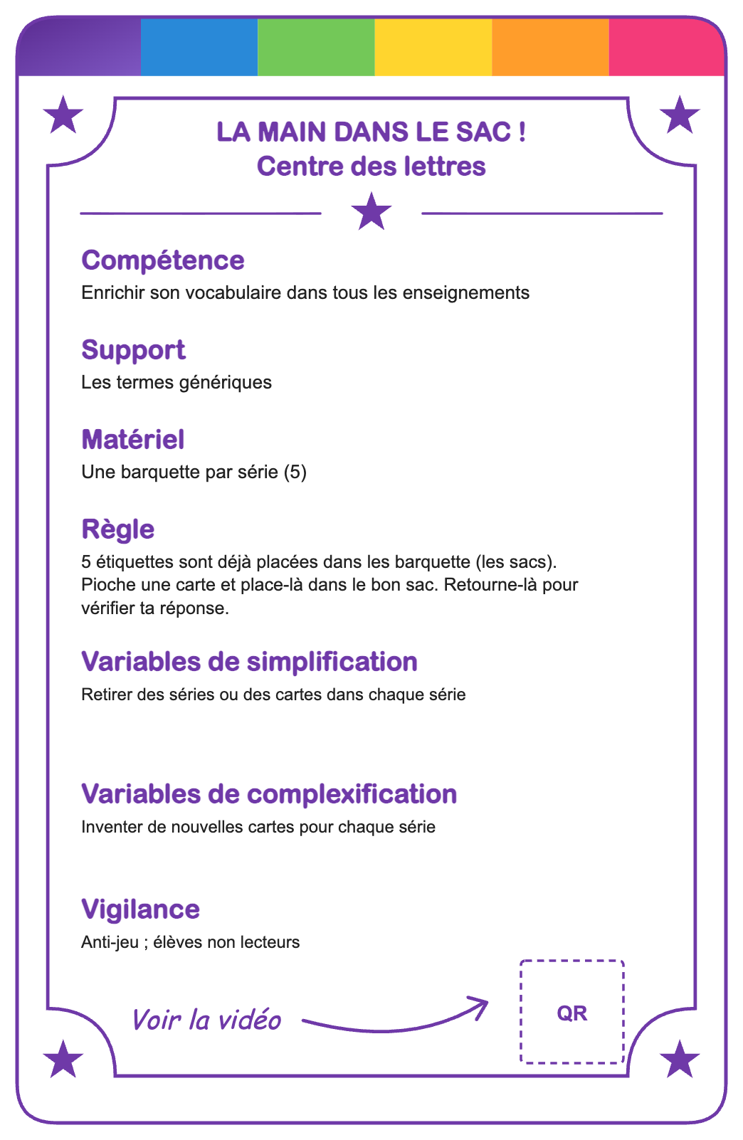 Verso de la carte La main dans le sac !