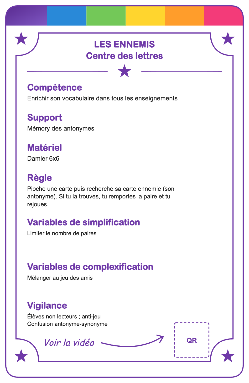 Verso de la carte Les ennemis