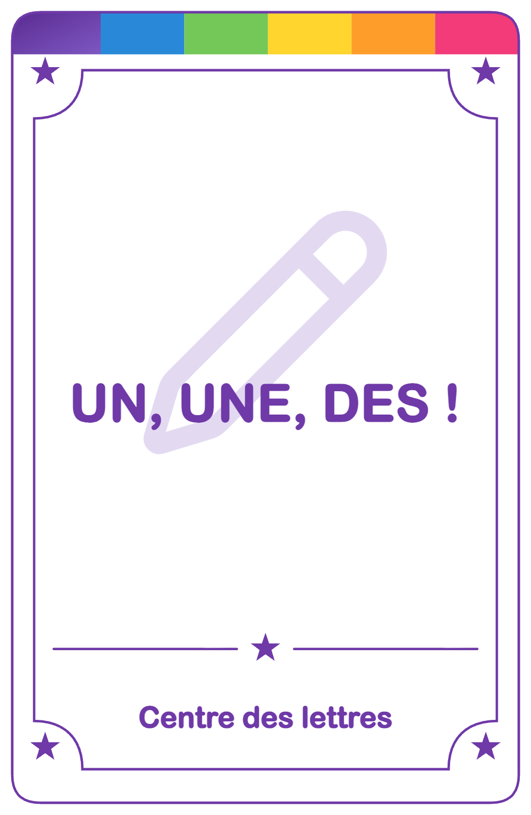 Recto de la carte Un, une, des !