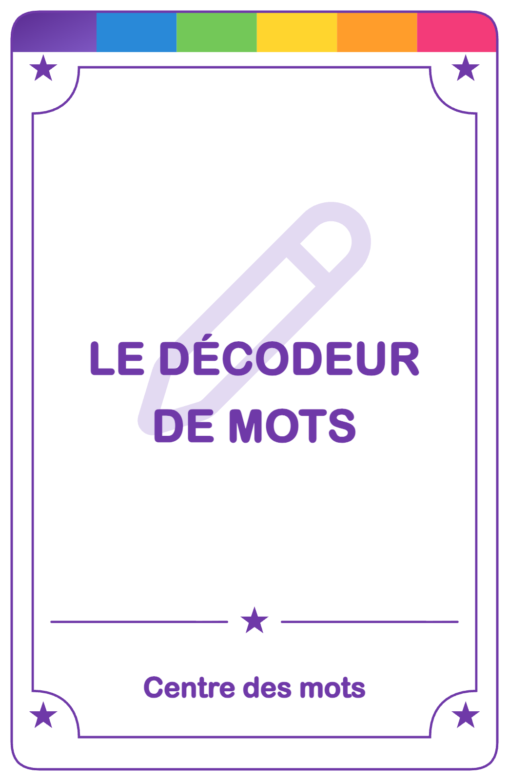 Recto de la carte Le décodeur de mots