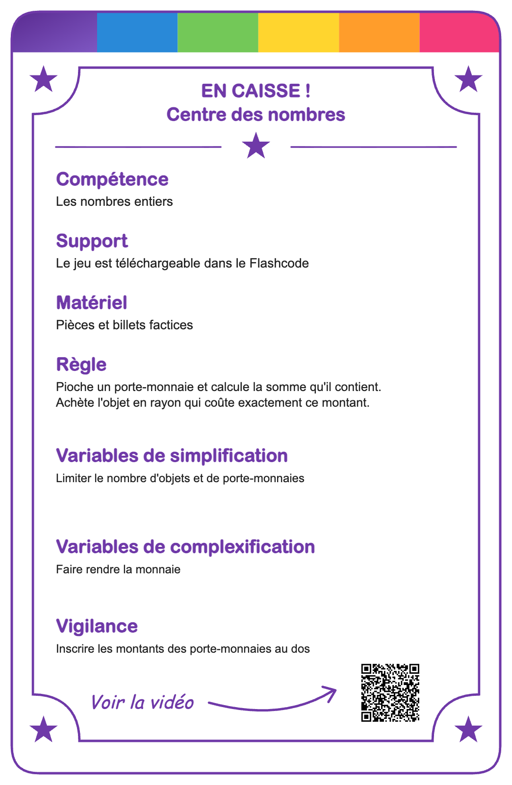 Verso de la carte En caisse !