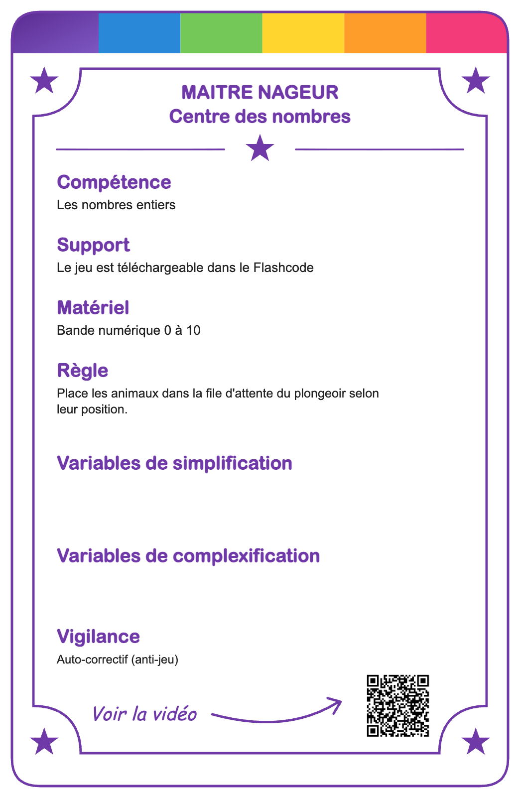 Verso de la carte Maitre nageur