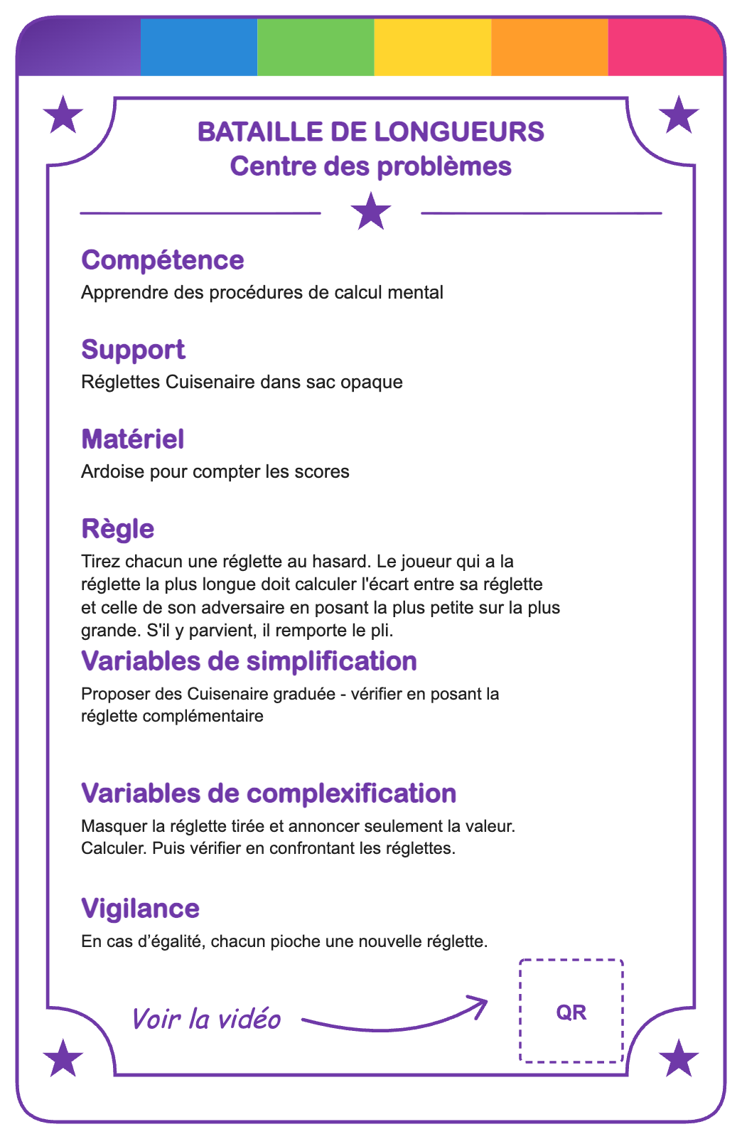 Verso de la carte Bataille de longueurs